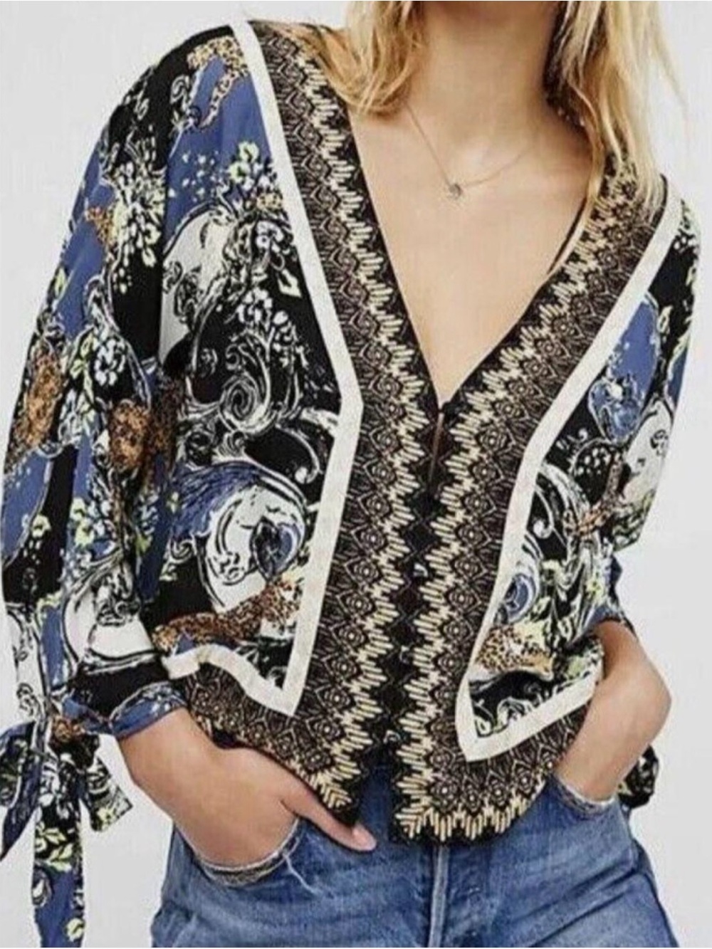 Free People Catch Me If You Can Blouse XS Boho Whimsigoth Indie Boxy Crop Top
